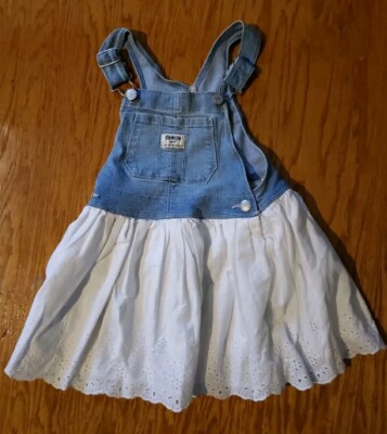 OshKosh BGosh Bibs Overalls Dress 5T Denim & White Embroidery Vintage |  eBay