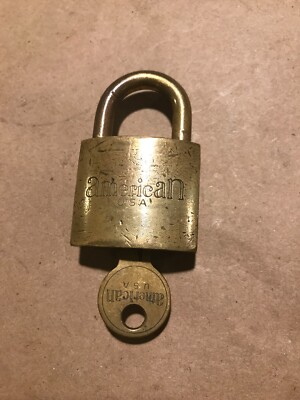 U.S. Property Marked American Brand  Brass Padlock w/ Key
