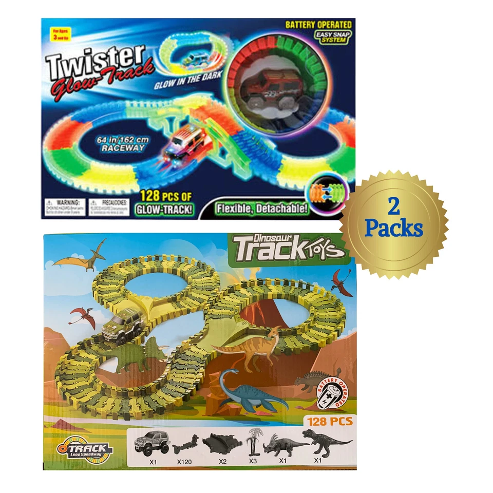 Glow in Dark Twister & Dinosaurs Race Tracks w/ Dinos, Trees Trucks - 2 Packs - Image 4 of 4