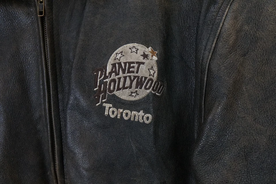 Chaqueta de Cuero Planet Hollywood Toronto Años 90 De Colección Rara Bordada Forrada EE. UU. Foto 4 de 4