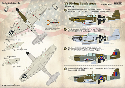 Stampa scala 72-286 decalcomania per aereo 1:72 V-1 assi bomba volante - P-51 Mustang - Foto 9 di 24