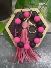 7" Handmade Silicone Bead Leather Tassel Keychain Jesus Purse Wristlet B2705