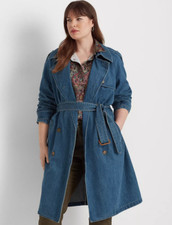 Lauren Ralph Lauren Double-breasted Denim Trench Coat Sophie Wash Plus Size 14w