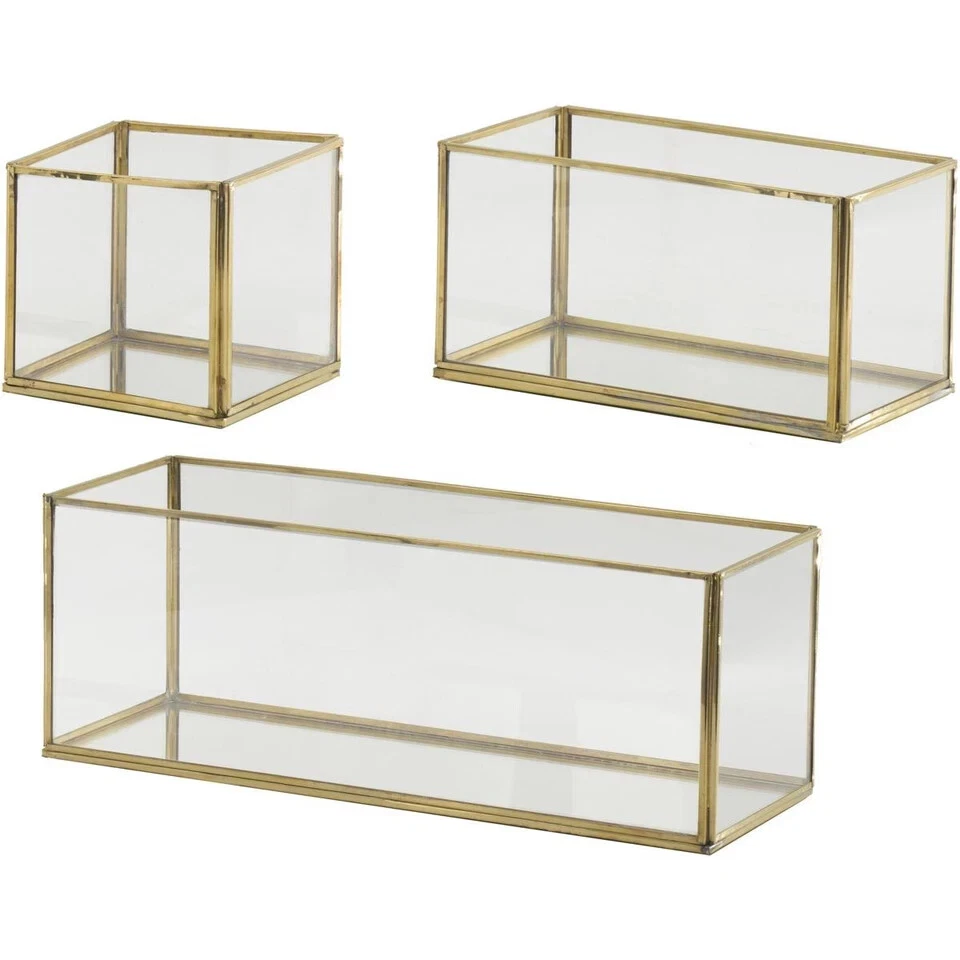 A & B Home Clear/Gold Glass Boxes with Gold Rim - Image 2 of 4