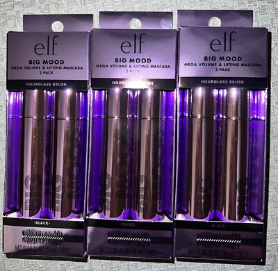 *Lot of Three (3)* Elf BIG MOOD MEGA VOLUME & LIFTING MASCARA BLACK 2pk (BUNDLE)