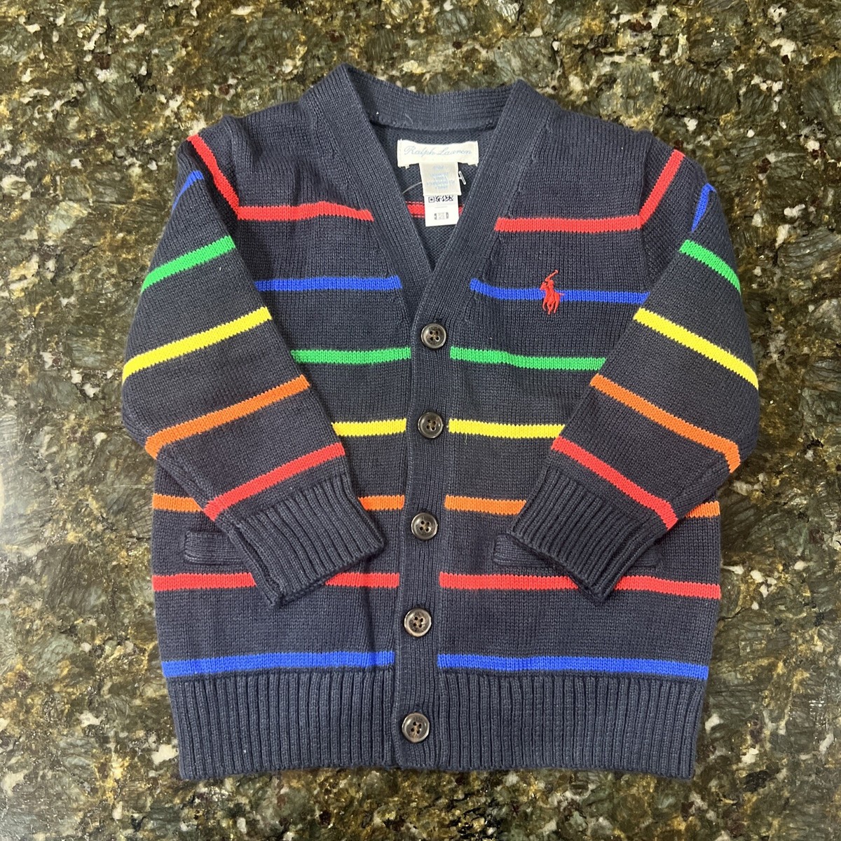 NWT Ralph Lauren Little Boys Size 12M Colorful Stripe Navy Blue 
