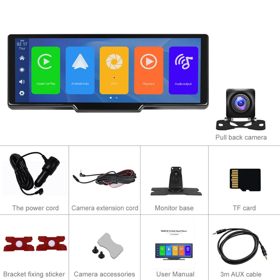 9,3" Tragbares Autoradio Drahtlos Carplay Android Auto IPS Bildschirm BT +Kamera - Bild 4 von 4