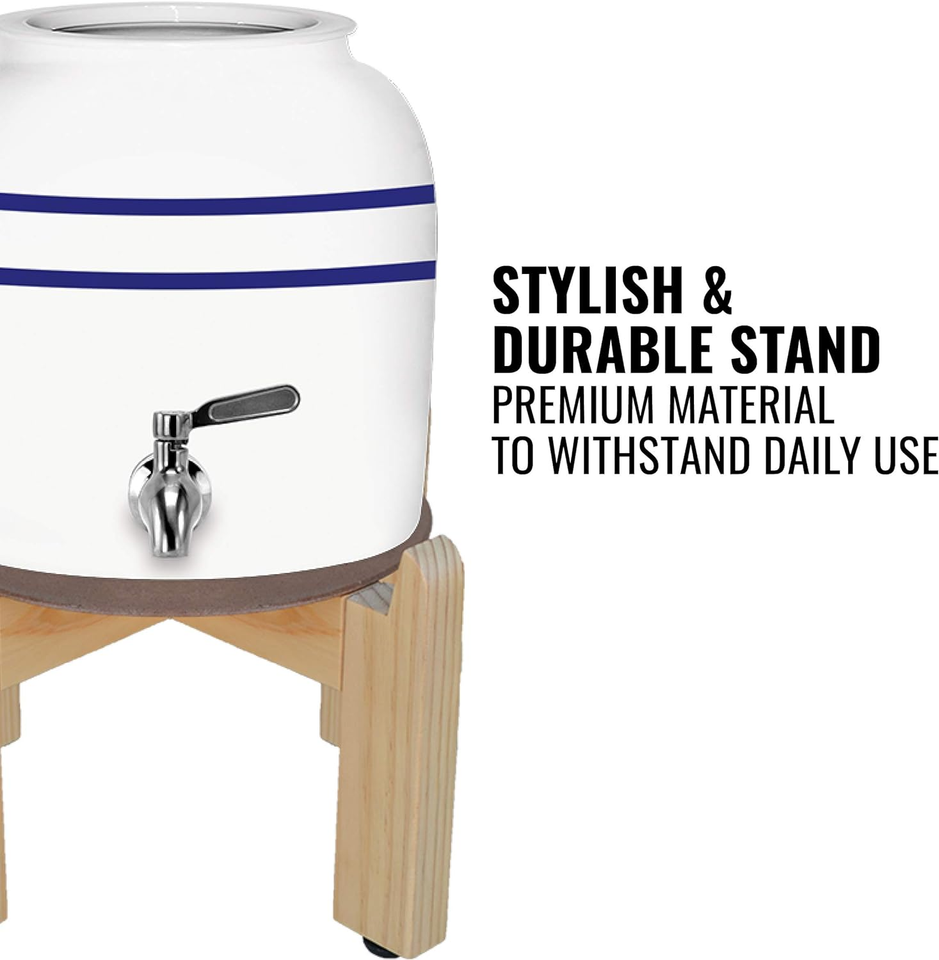 Geo Sports Porcelain Ceramic Crock Water Dispenser, 8 Inch Wood Stand