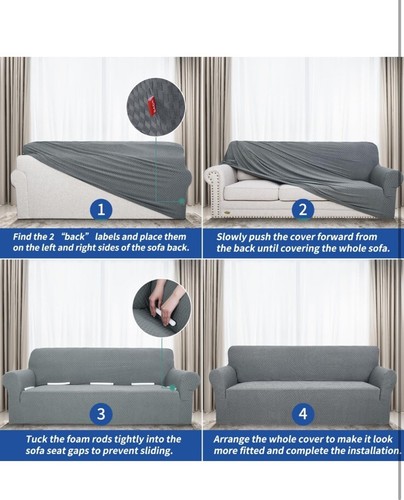 Couch Cover Jacquard High Stretch Extra Large Sofa Protector Light Gray XL - Picture 7 of 7