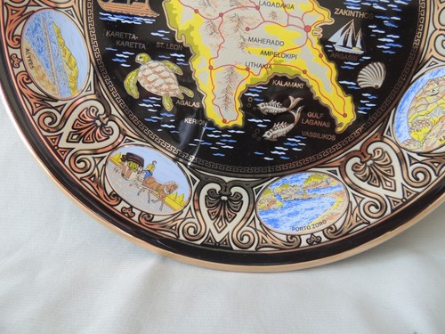 Greek ceramic decorative plate island Zakinthos 24K gold hand made - Picture 4 of 10