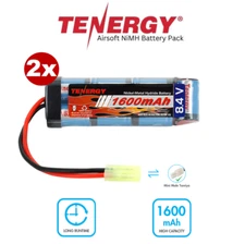 Tenergy 8.4V 1600mAh Airsoft Battery NiMH Flat Battery Pack with Mini Tamiya 2pk