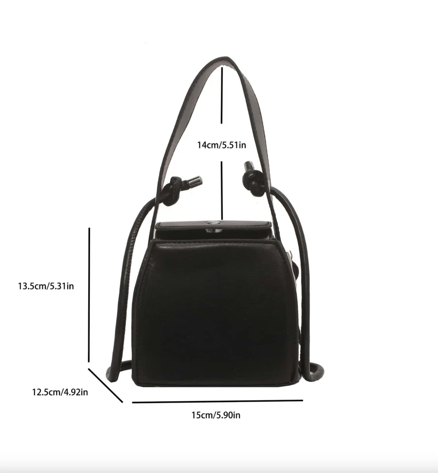 Black Mini Buckle Detail Snap Button Bucket Bag - Image 3 of 4