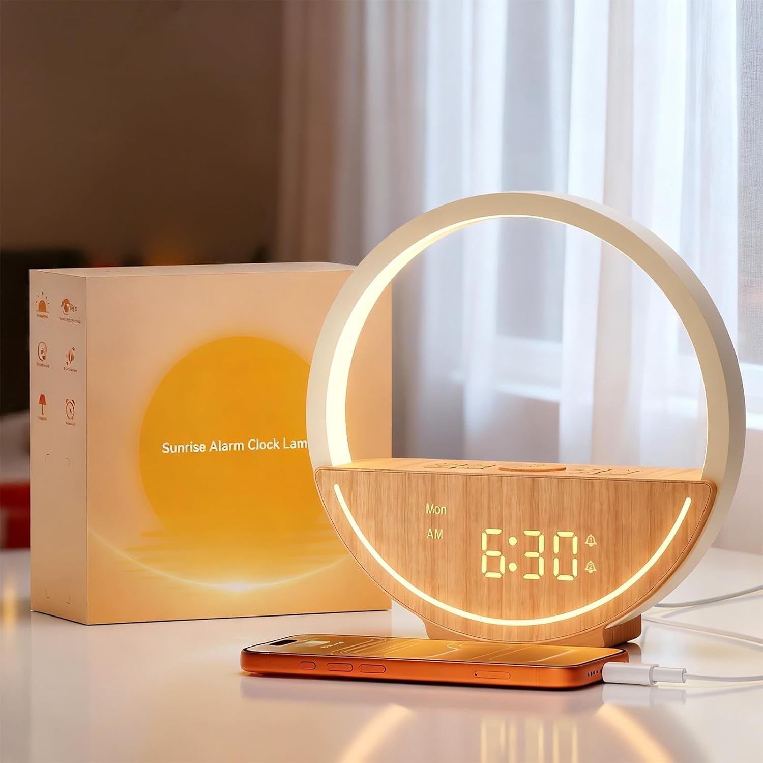 Sunrise Alarm Clock White Noise Sleep Aid Wake Up Light Bedside LED Timer