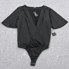 NEW Express Bodysuit Women  s Small Black Flutter Sleeve V-Neck One Piece Thong