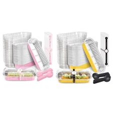 200 Pack Mini Cake Pans with Lids and Spoons Rectangular Aluminum Foil Baking...