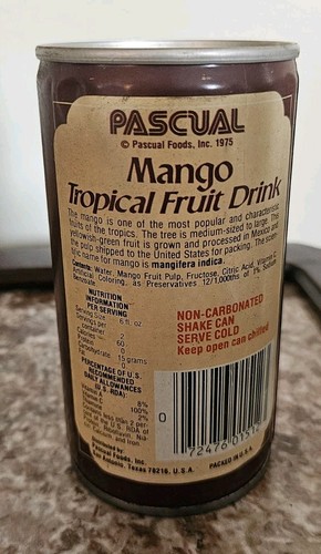 Vintage 1975 12 Ounce Pascual Mango Tropical Fruit Drink Can - Picture 2 of 8