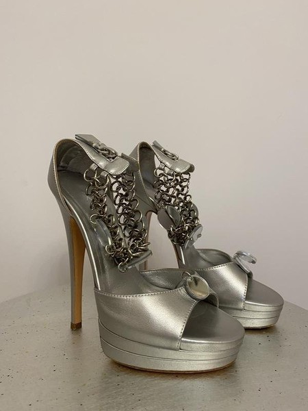 Women Casadei Heels Silver Leather 35