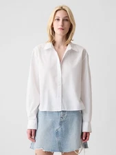 NWT $59 GAP Organic Cotton Poplin Crop Button down Shirt – WHITE - S Small