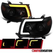 Fit 2005-2011 Toyota Tacoma Black Smoke Projector Headlights Lamp LED Sequential