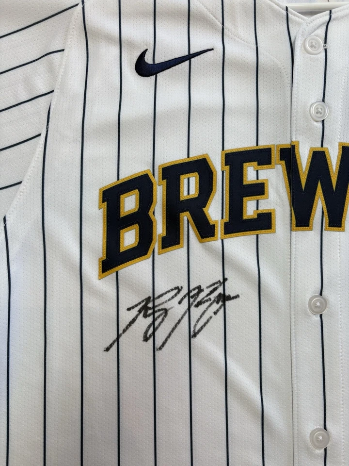 🔥Jersey Auténtico Firmado por Ryan Braun Cerveceros Rayas Blancas🔥Beckett Certificado de Autenticidad Foto 2 de 3