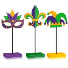 3 Pcs Mardi Gras Tabletop Decorations Mardi Gras Standing Wooden Table Decor Rus