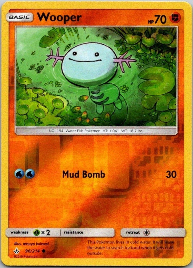 Wooper SM - Unbroken Bonds 96/214 Pokemon TCG Card (Reverse Holo) NM