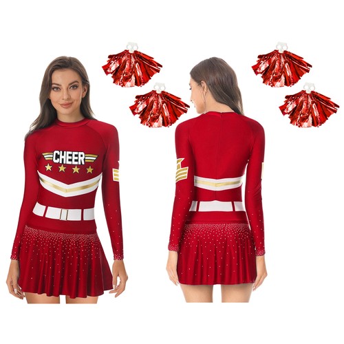 Womens Dress Shiny Cheerleading Outfit Elastic Uniform Carnival Cosplay Dance - Picture 37 of 71