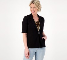 Susan Graver LK Fusion Elbow Sleeve Blazer Black M New