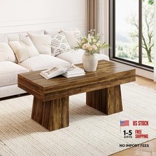 Farmhouse Coffee Table, 47 Inches Living Room Table, Rectangular Walnut Brown