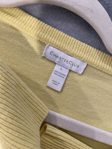 Charter Club Size L Yellow White Daisy Embellished Button Front Cardigan - Picture 11 of 12