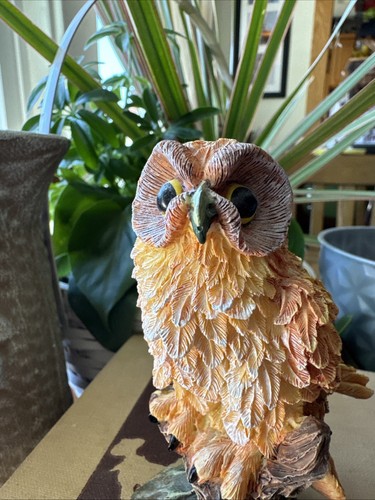Vtg MCM 70’s Owl Decor Golden Organs Brown Green Beak Sitting On Stump GUC Resin - Picture 8 of 8