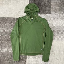 Mountain Hardwear Womens OL2868 Green Hooded Base Layer Shirt Size M Thumbholes