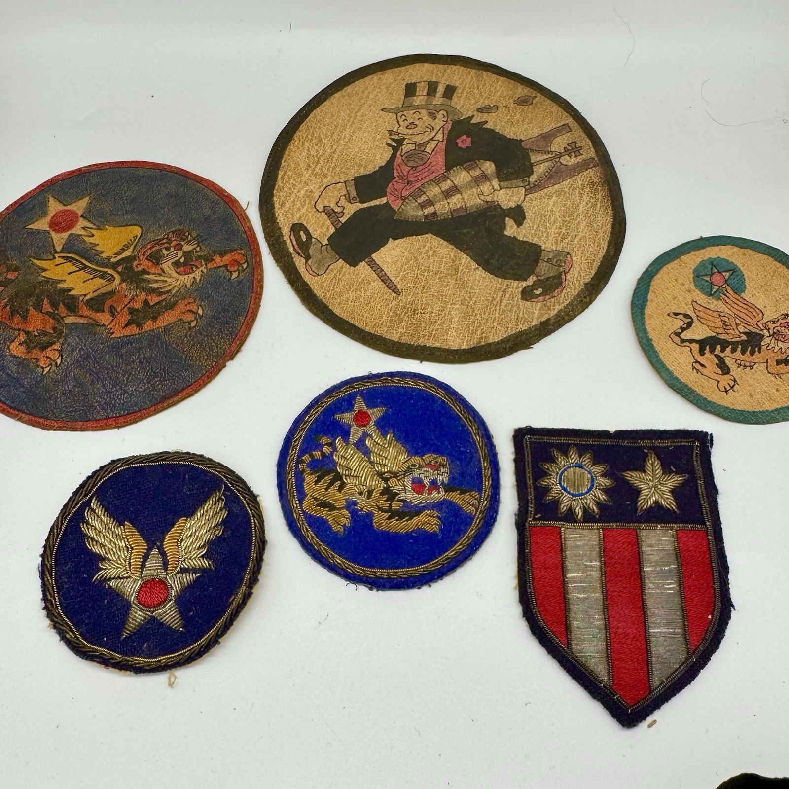 WWII Flying Tigers 14th AF Hand-Painted Leather Patches • Theater-Made Authentic