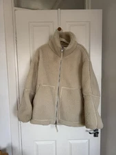 Womens H&M Cream Borg Oversized Jacket Size Medium