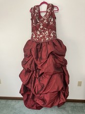 Maxi Formal Evening Ball Gown Burgundy Red Prom Dress Wedding Bridesmaid size 16