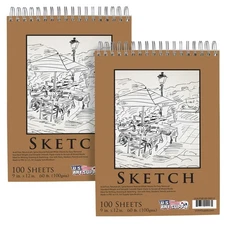 9" x 12" Spiral Bound Sketch Pad, Pad of 100-Sheets, 60 Pound (100gsm) (2 Pads)