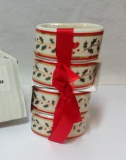 4 VINTAGE JAPAN CROWNING TOUCH NAPKIN HOLDERS HOLLY HEARTS GOLD TRIM PORCELAIN