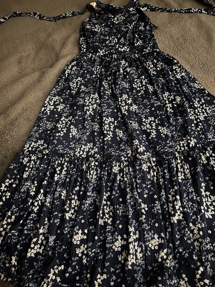 Maxi Vestido Michael Kors Sin Mangas Azul Estampado Floral Forrado Talla L Nuevo con Etiquetas  Foto 2 de 2