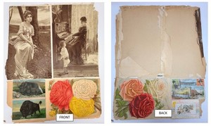 Late 1800s Victorian Scrapbook Page Arbuckle Trade Card Roses Bison Ephemera