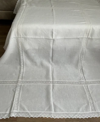 antike Tischdecke, LEINEN Handarbeit Spitze 180 x 140 cm sauber - Bild 1 von 4