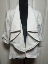 Chico's White Open Front Drape Collar Jacket Buckle Accent Short Women 3/4 3