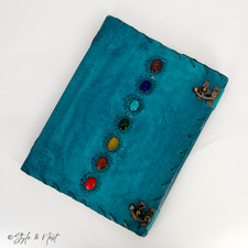 Embossed Leather Journal 13" 7 Chakra Witchy Medieval Stone Notebook