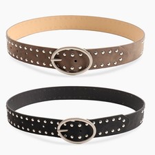 Women Faux Leather Jeans Belt 3.7cm Wide Alloy Oval Pin Buckle belt for Pant
