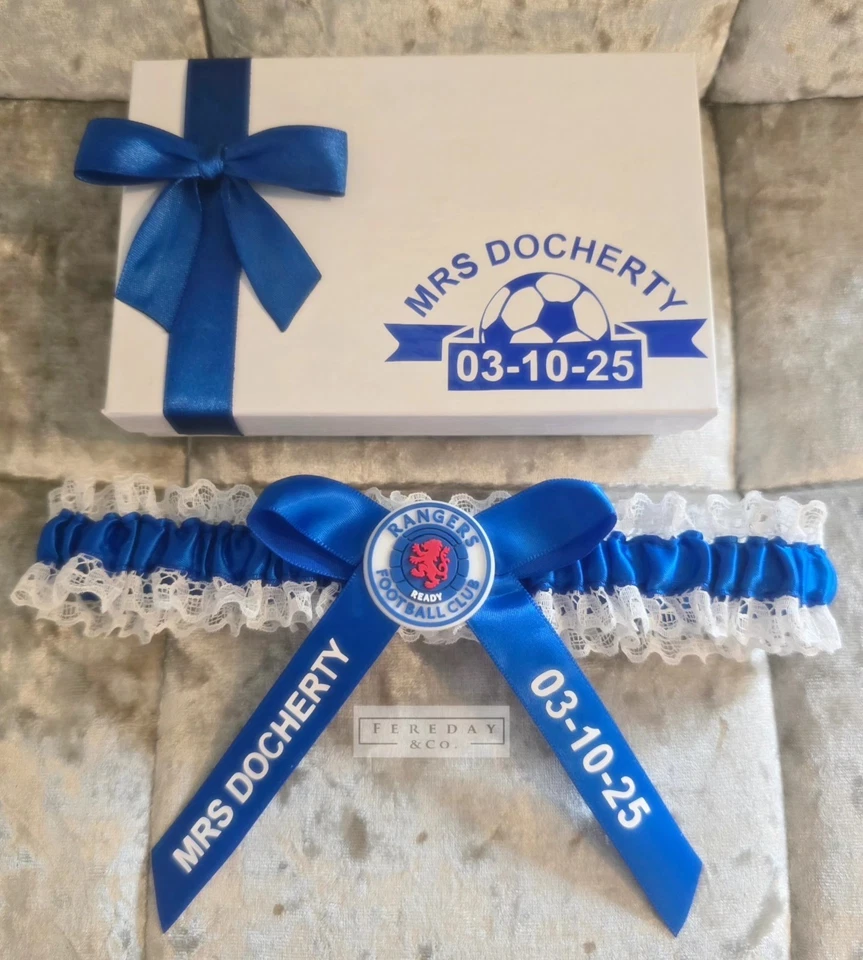 Rangers FC Bridal Wedding Garter with Personalised Gift Box