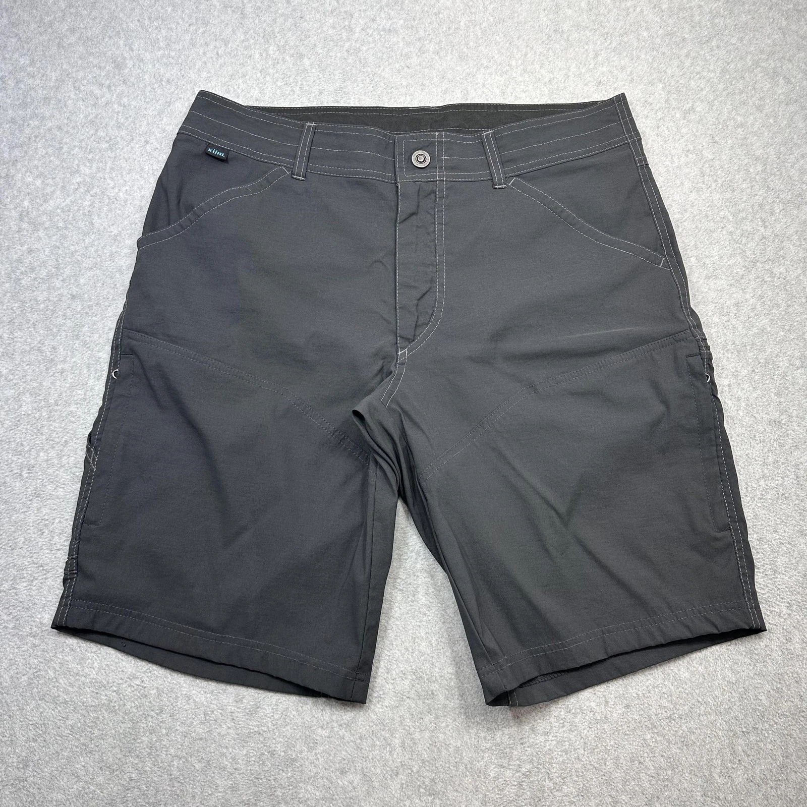 Kuhl Renegade Shorts Mens 34 Gray Nylon Stretch Hiking Outdoor Zip Pockets
