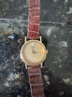 Vintage Seiko Ladies Gold Watch 2C20-5680 Genuine Diamond Accent Lizard Band