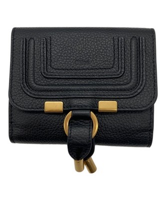 Chloe Bifold Wallet Black Pebbled Leather Gold Tone 10 Card Slots Coin Pocket