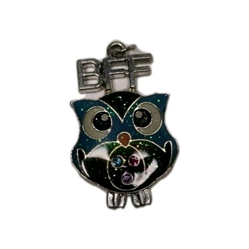 Vintage Owl BFF Best Friend Forever Blue And Black Enamel Pendant Charm - Picture 3 of 7