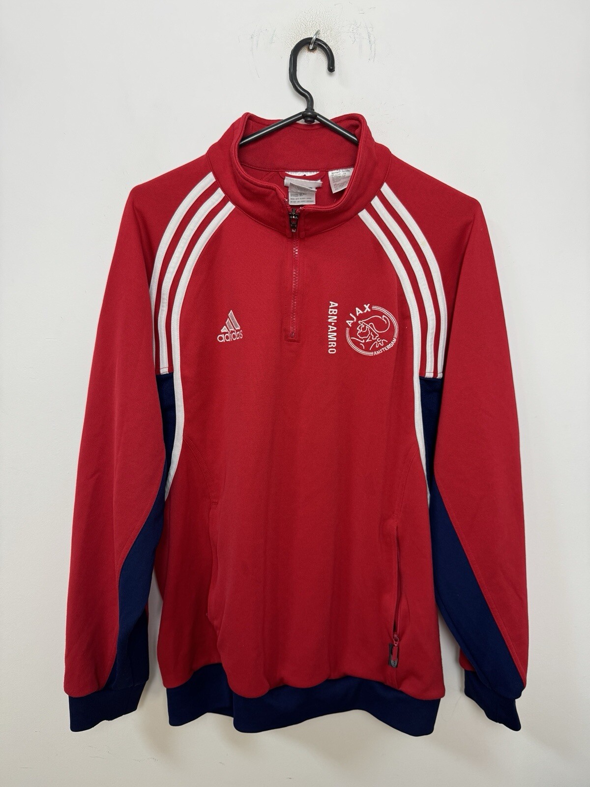 AJAX 2001/2002 ENTRENAMIENTO FUTBOL SUÉTER 1/4 CREMALLERA ADIDAS CAMISETA VINTAGE TALLA L