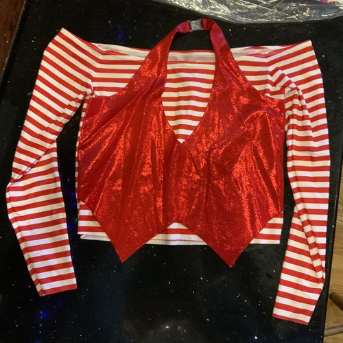 Curtain Call Pirate Dance Costume Shirt Adult Large Red/White Striped Tap  Jazz